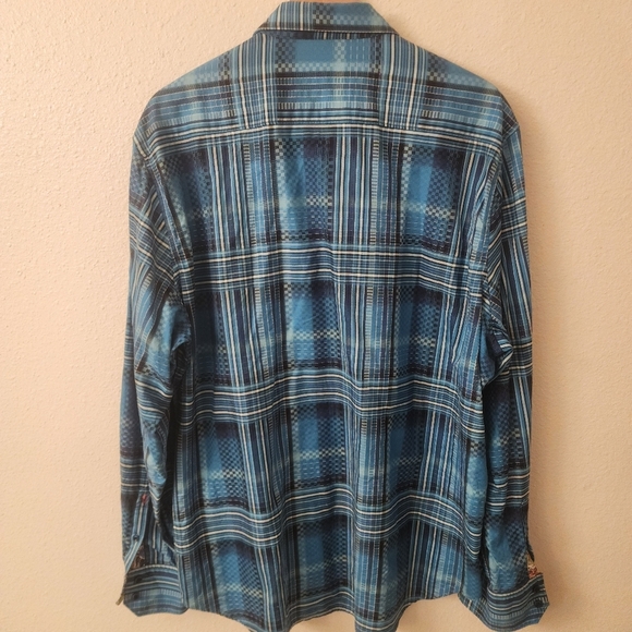 Robert Graham Blue Plaid Abstract 100% Cotton Button Down Shirt Mens 2XL - Picture 6 of 6